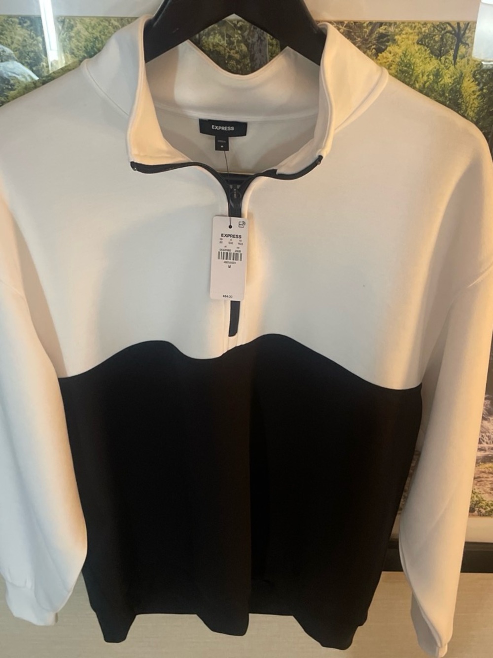 Express Black & White Colorblock Quarter-Zip Pullover
